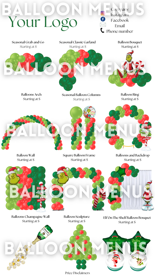 Premade Christmas Balloon Menu, Seasonal - Grinch