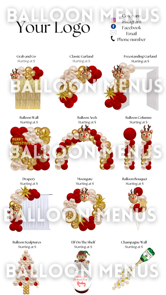 Christmas Editable Premade Large Balloon Menu (Red, Cream and Gold)