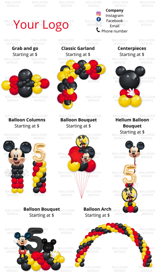 Premade Editable Mickey M Inspired Balloon Menu