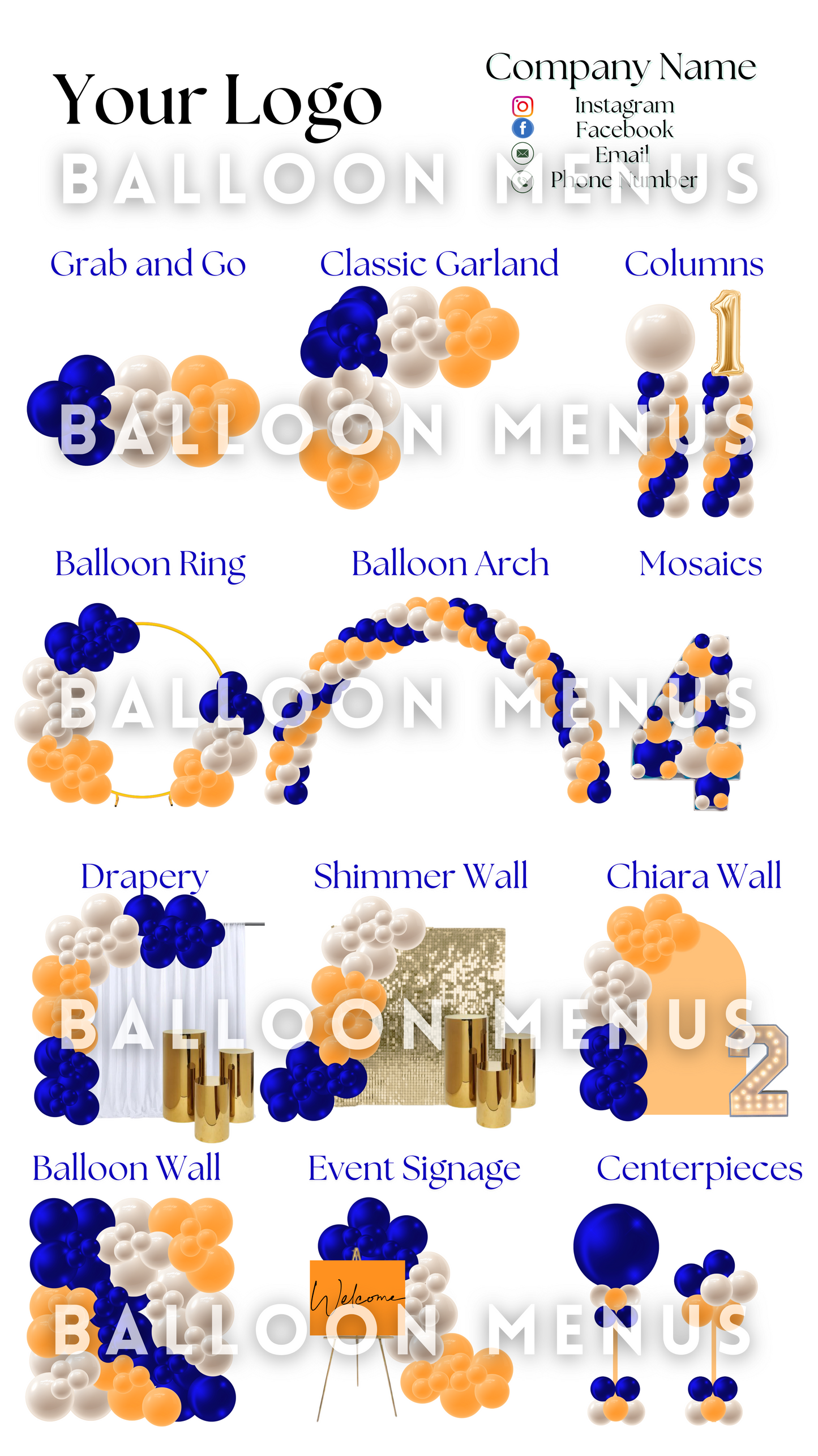 Premade Editable Balloon Menu (Orange, Blue, Cream)