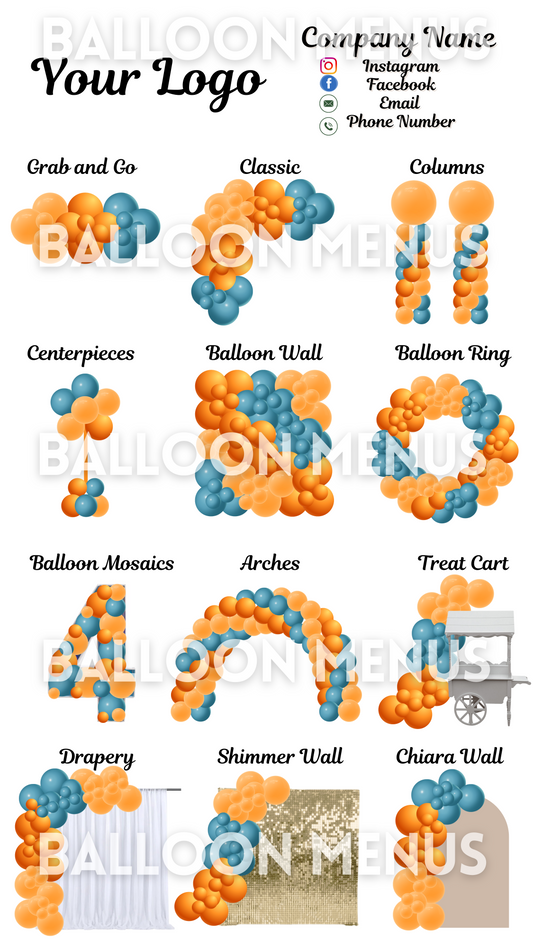 Premade Editable large Balloon Menu (Orange , Blue)