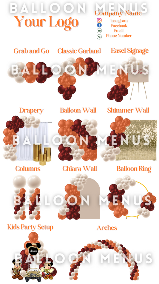 Premade Editable Balloon Menu (Orange, Burgundy, Cream)