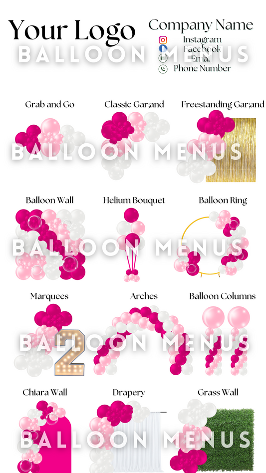 Premade Editable large Balloon Menu (Pink, White)