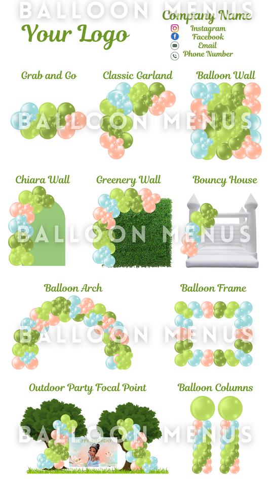 Premade Editable large Balloon Menu (Green, Pink, Blue)