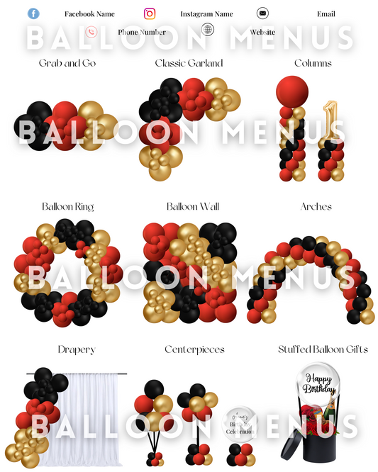 Premade Editable large Balloon Menu (Red, Black, Gold )