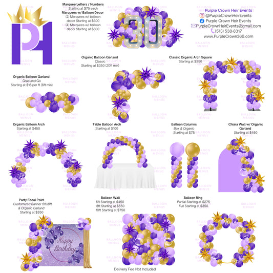 Purple Crown Heir Events - Client Balloon Menu