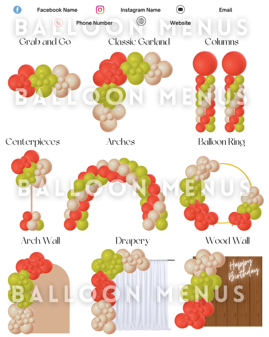 Premade Editable large Balloon Menu (Beige, Green, Red)