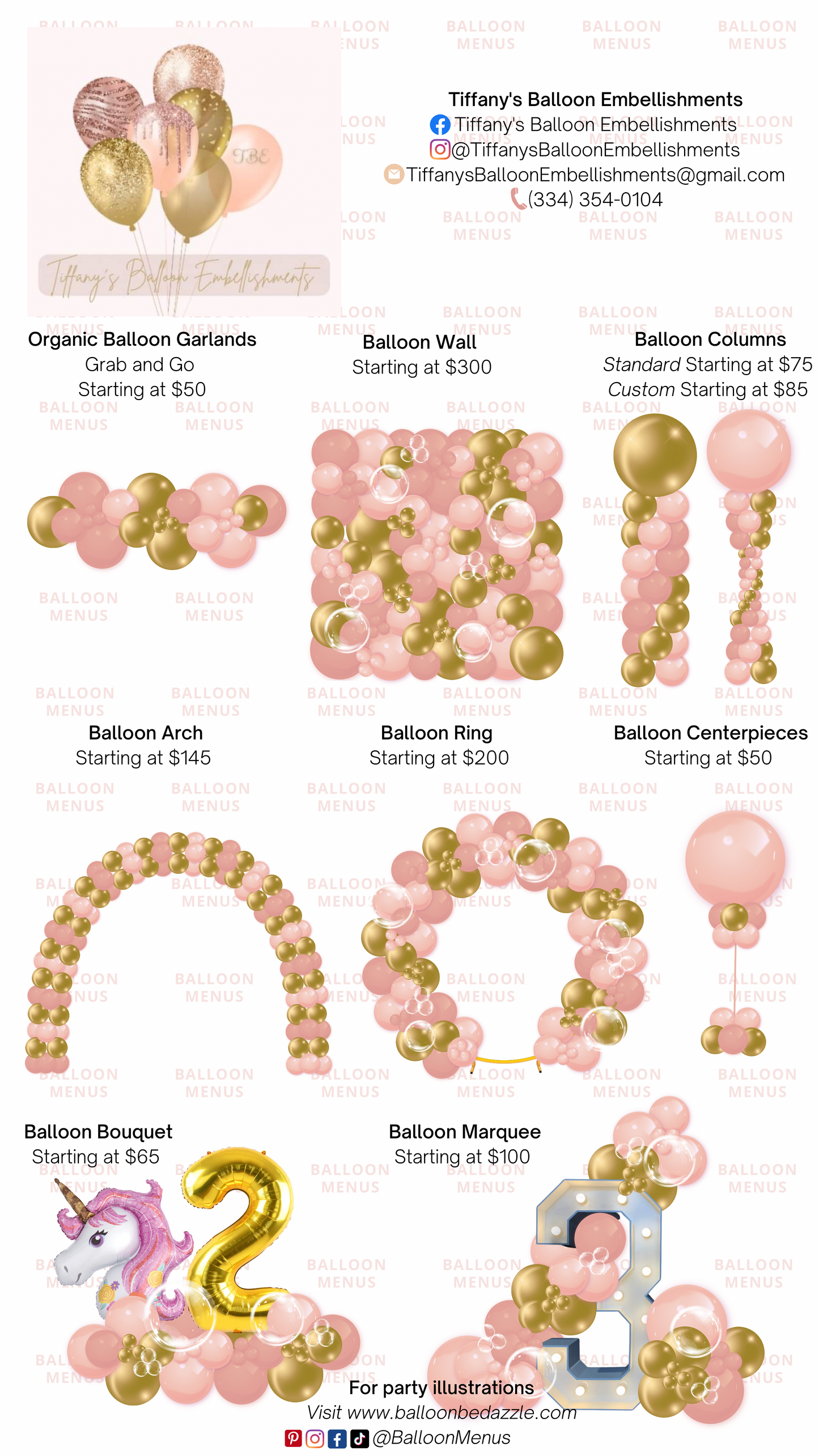 Tiffany’s Balloon Embellishments - Client Balloon Menu