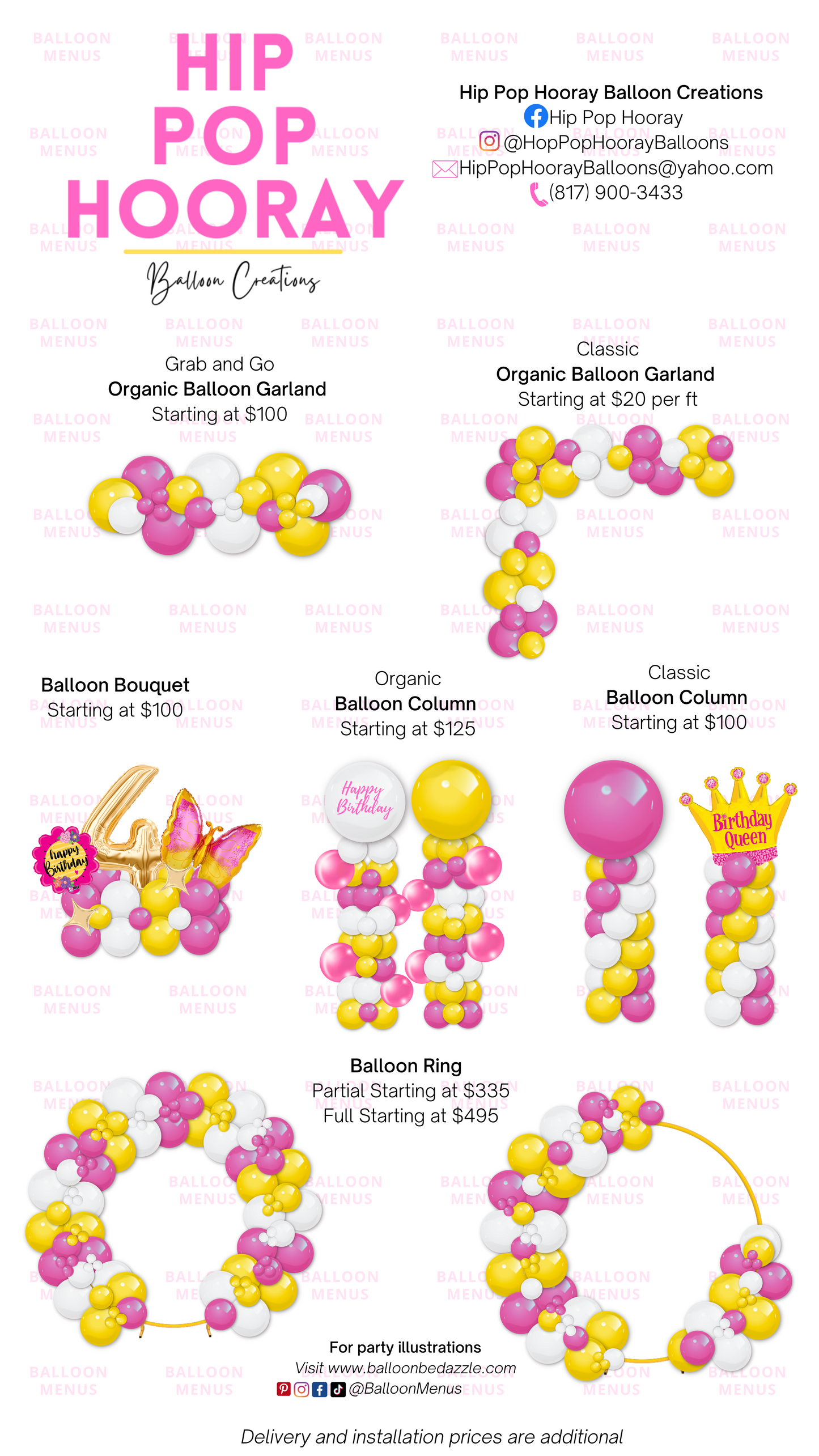 Hip Pop Hooray Balloon Creations - Client Balloon Menu