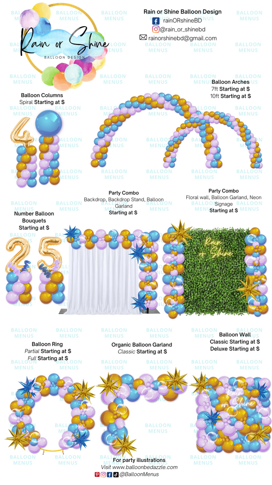 Rain Or Shine Balloon Designs - Client Balloon Menu