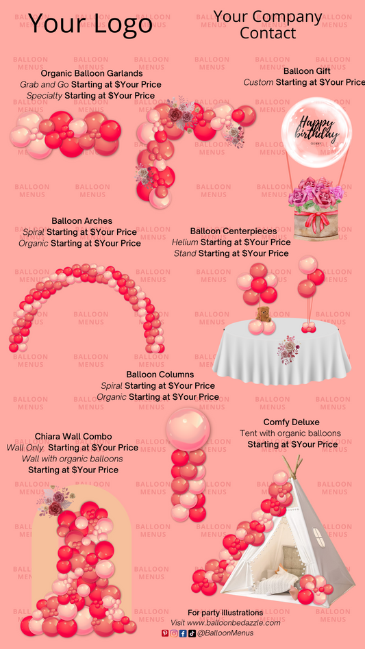 Premade Editable Balloon Menu Template - Peachish Pink