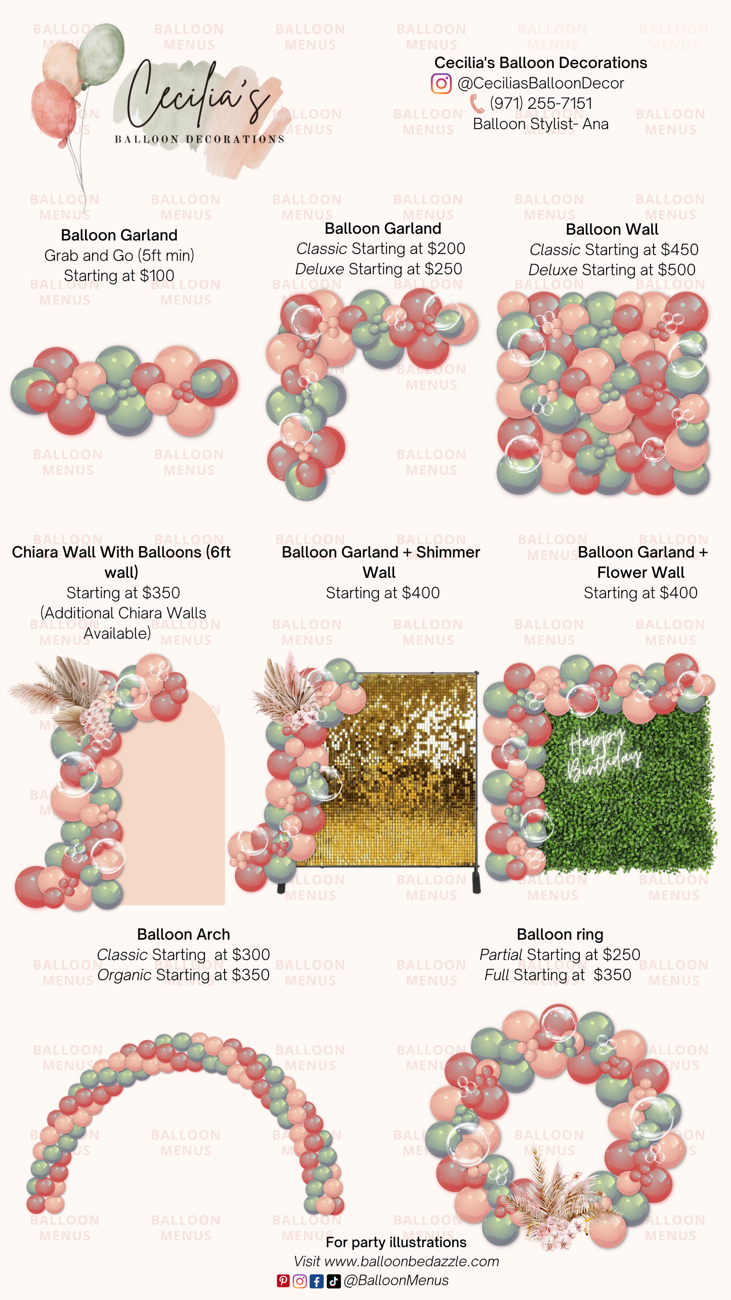 Cecilia’s Balloon Decorations  - Client Balloon Menu