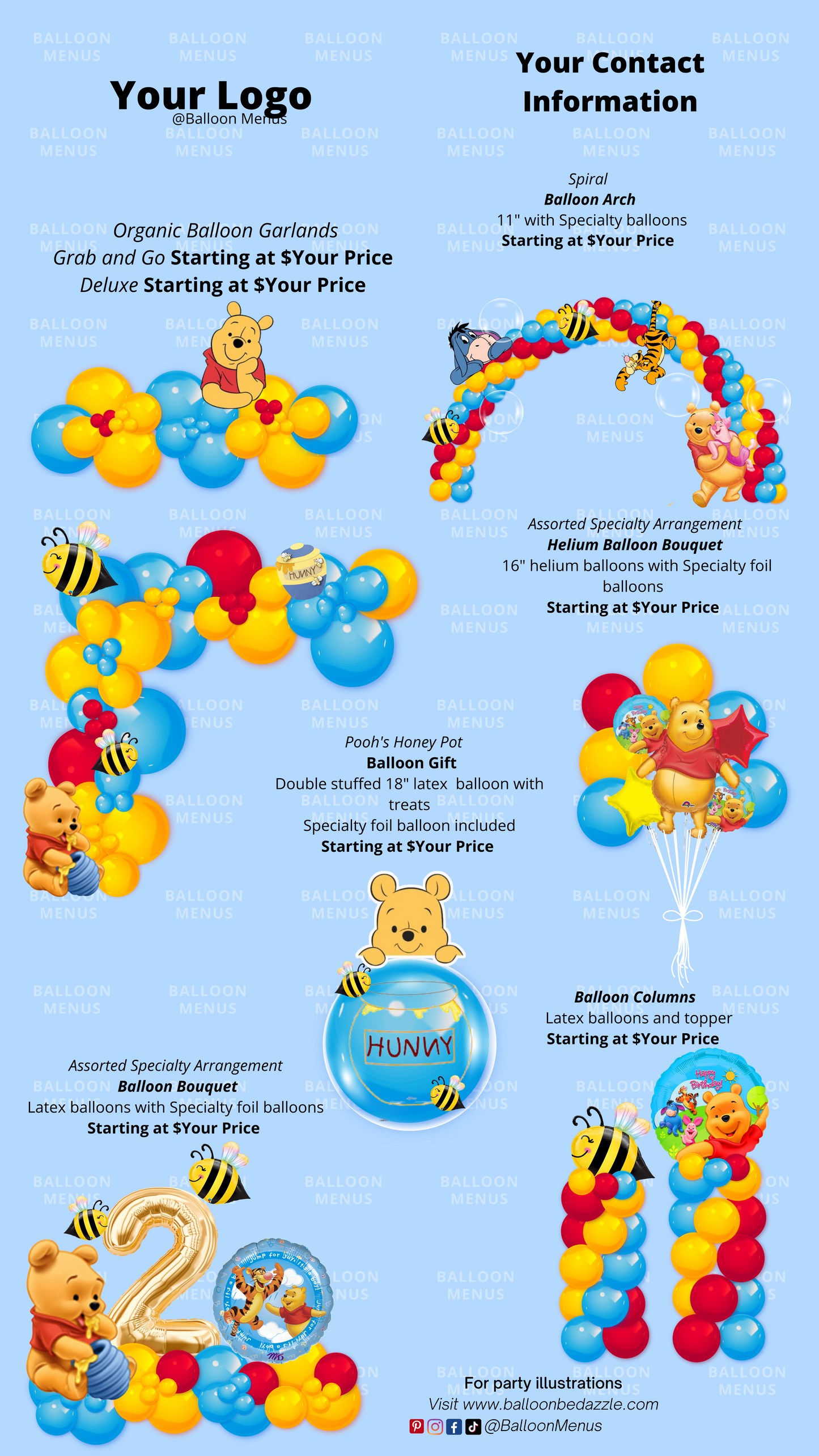 Winnie Pooh Inspired Balloon Menu Small